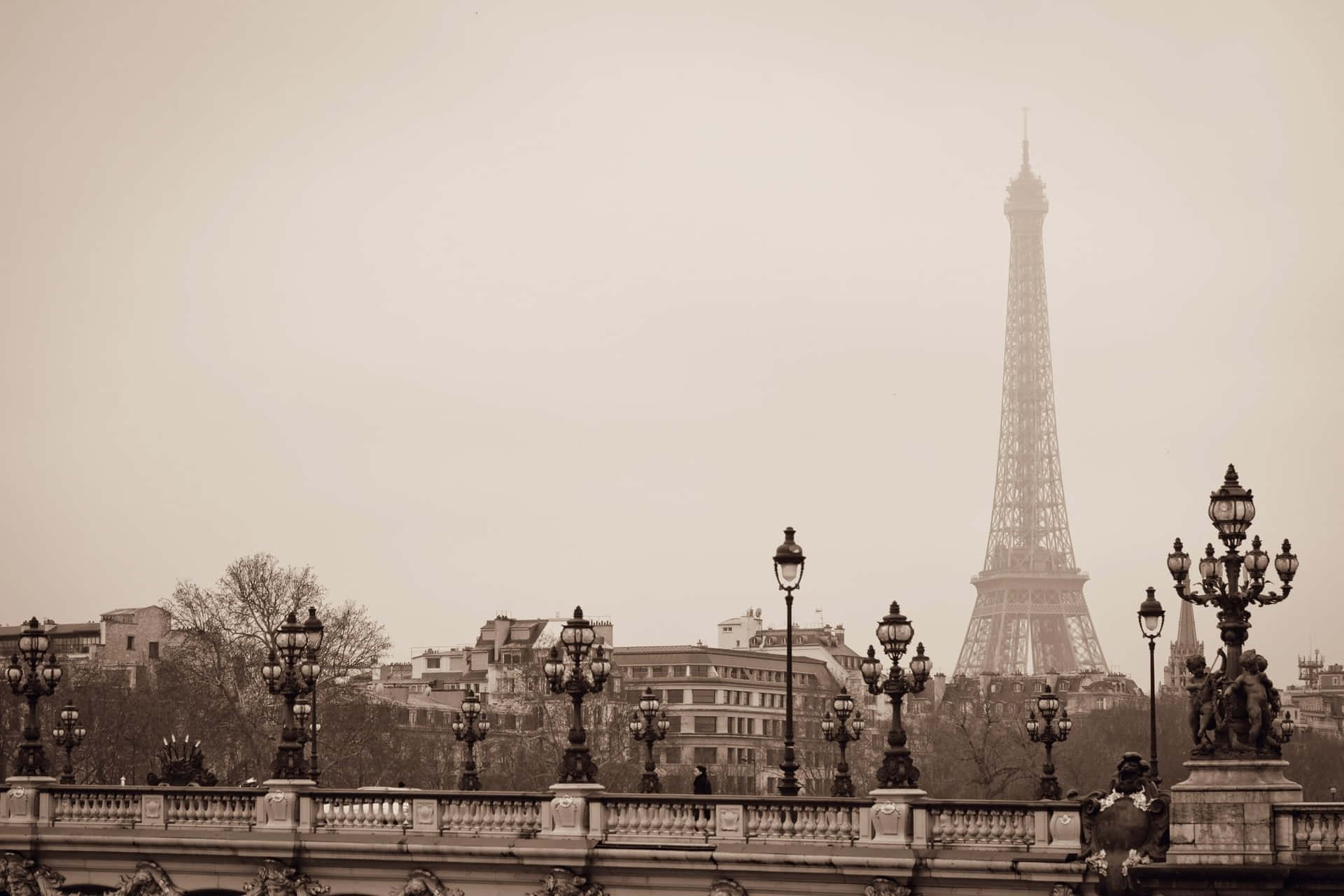 A Paris Skyline View With Monuments And Scenery. Background