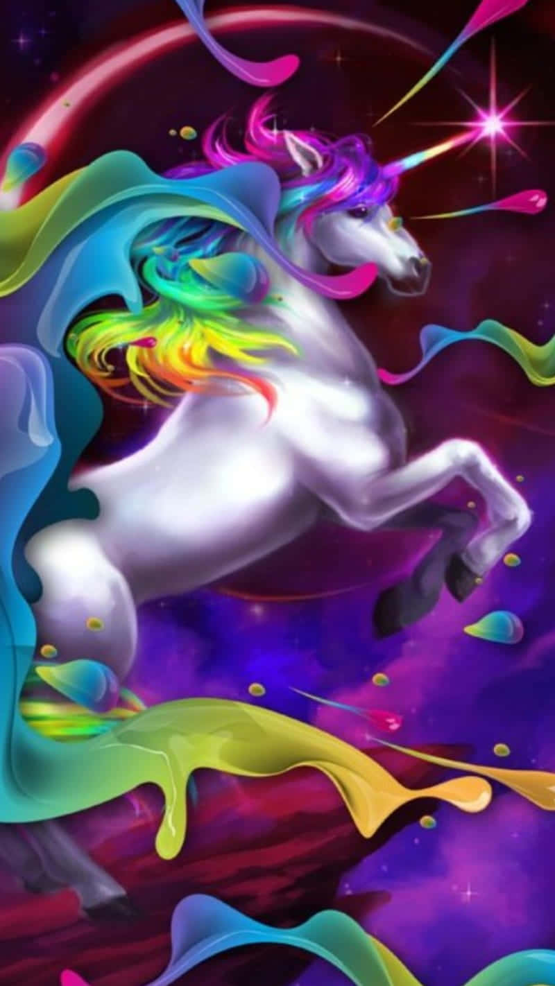 A Pastel-coloured Lisa Frank Unicorn In The Clouds. Background
