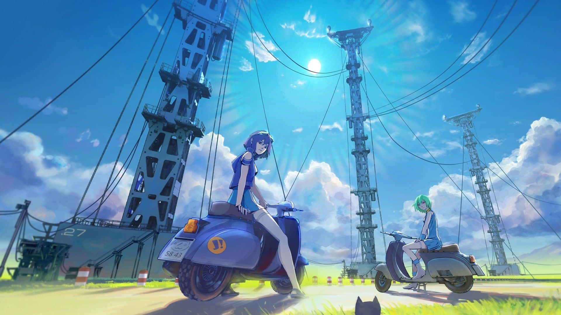 A Pastel-hued Anime Character Looking Up To The Sky. Background