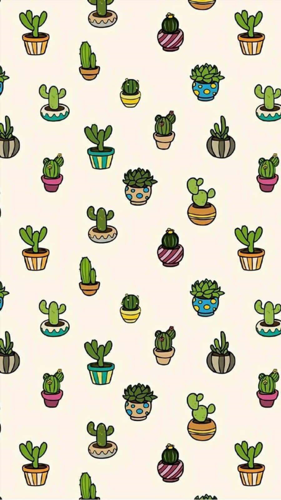 A Pattern Of Cactus Plants In Pots Background
