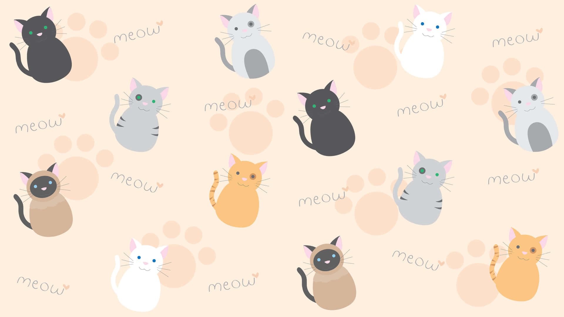 A Pattern Of Cats With Paw Prints On A Beige Background Background