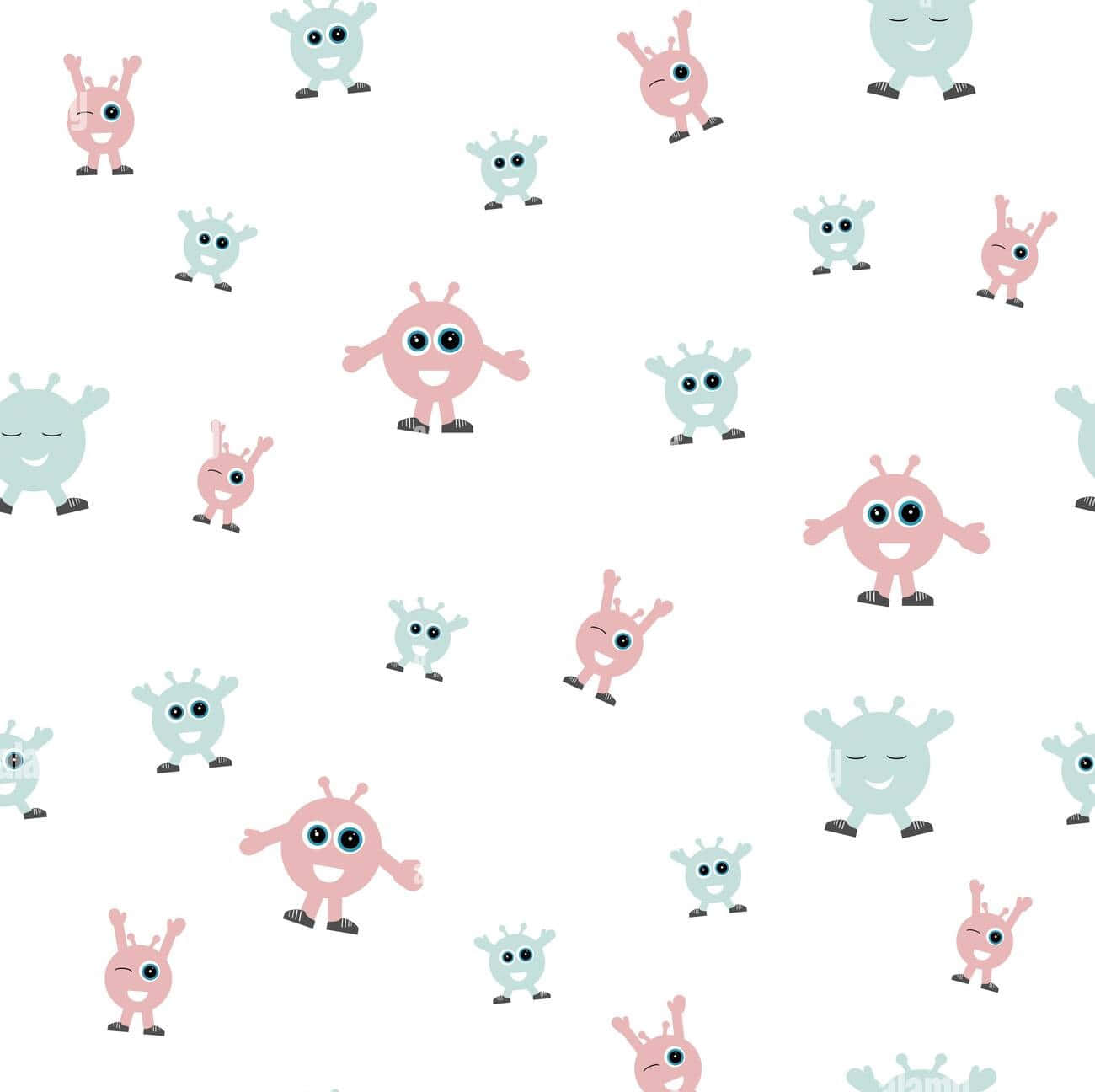 A Pattern Of Cute Little Monsters On A White Background Background