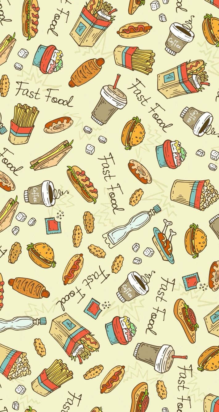A Pattern Of Food And Drink Items Background