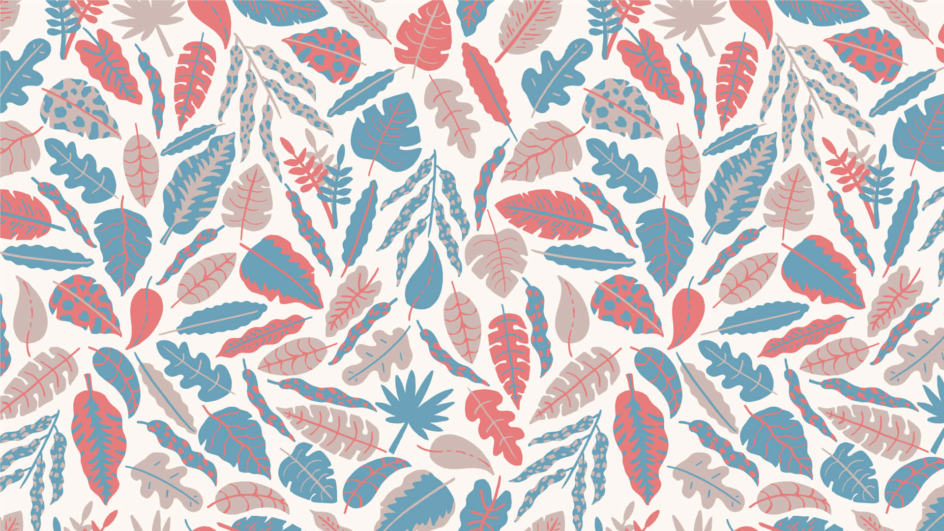 A Pattern Of Leaves In Blue, Pink And Red Background