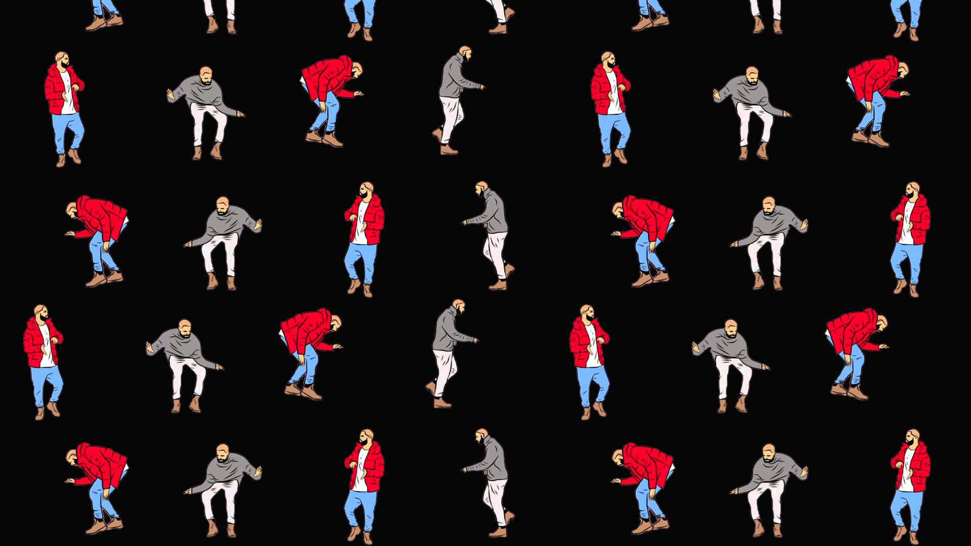 A Pattern Of People Dancing On A Black Background