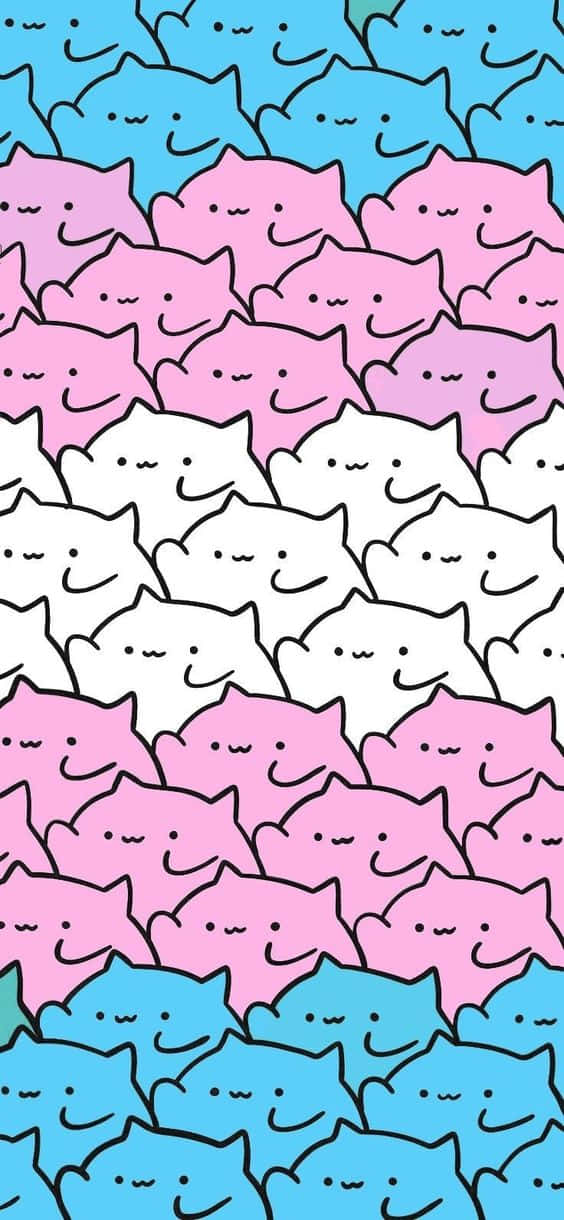A Pattern Of Pink, Blue And White Cats