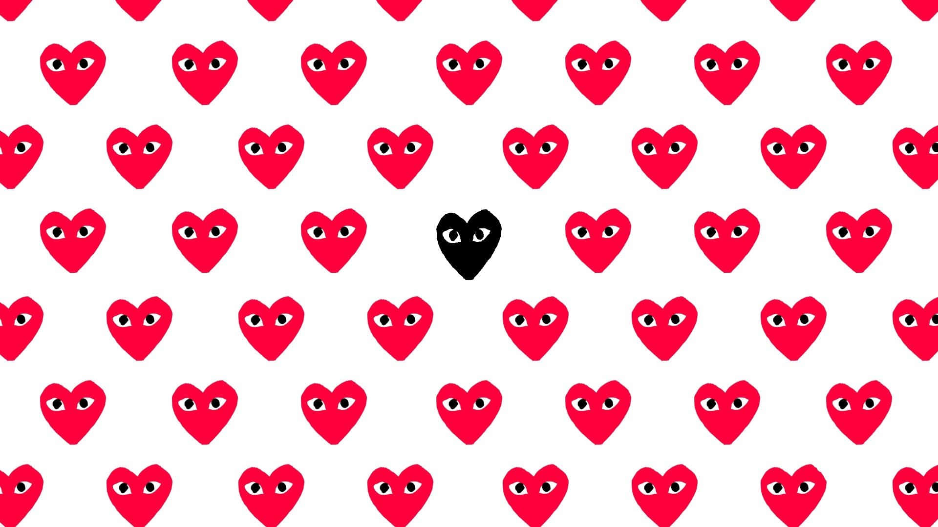 A Pattern Of Red Hearts With Black Eyes Background