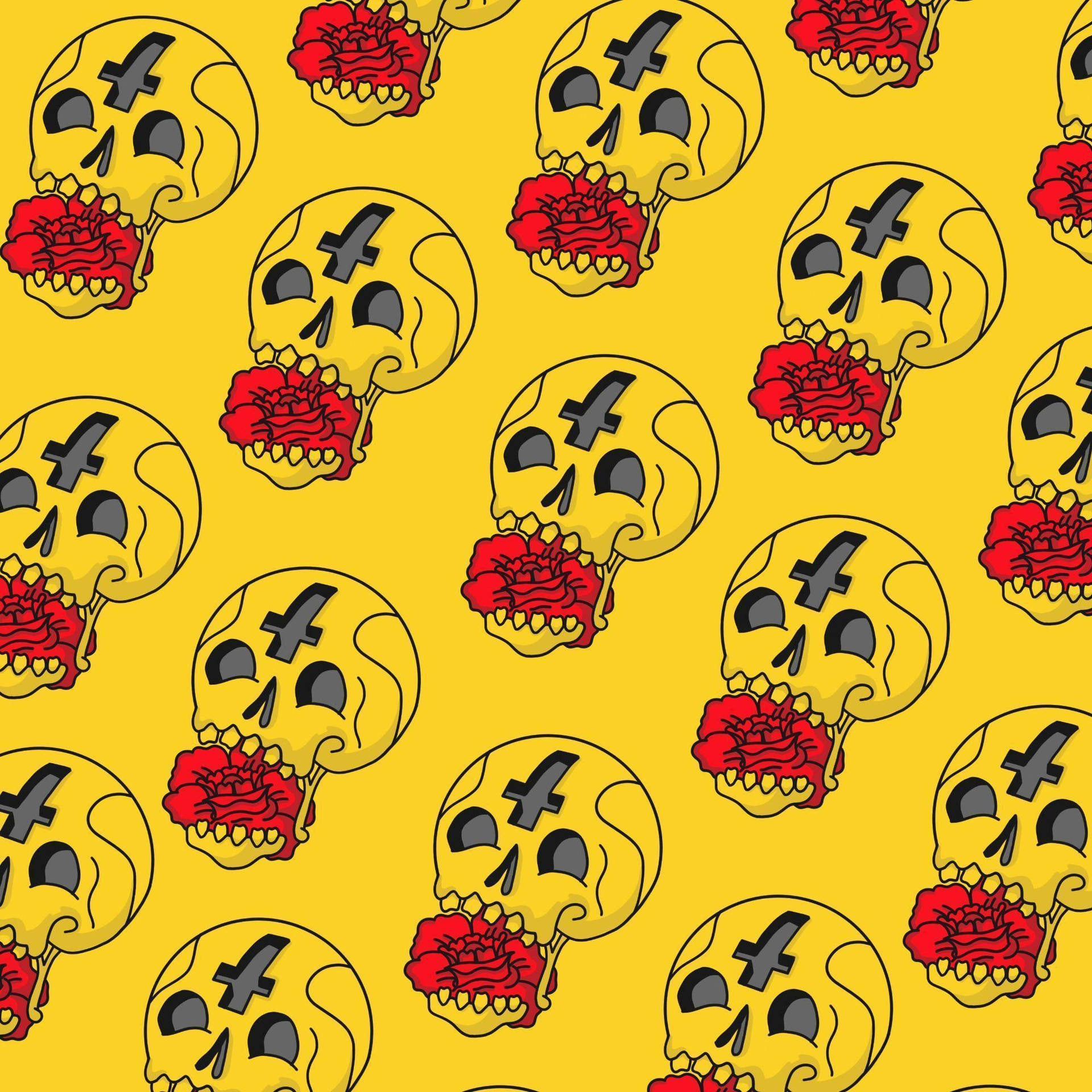 A Pattern Of Skulls On Yellow Background Background