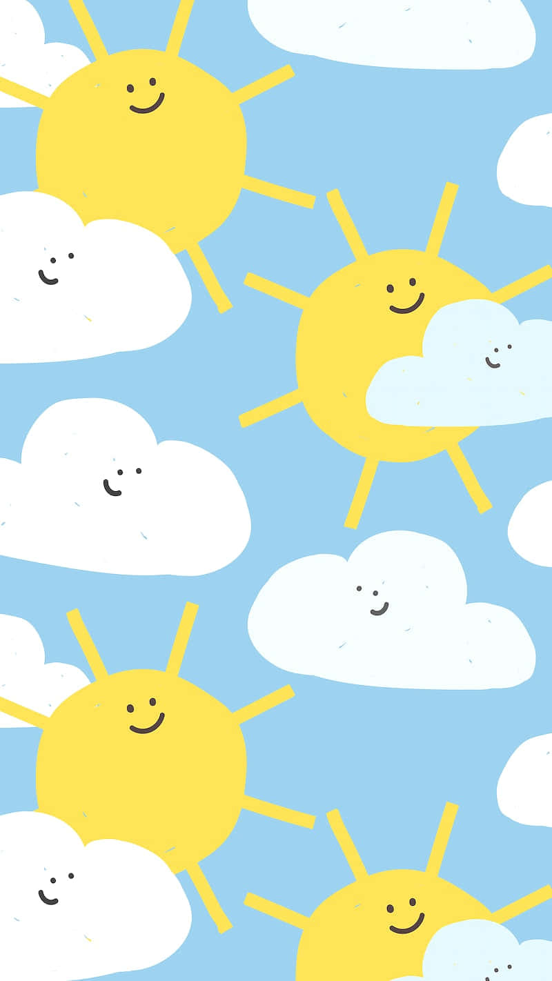 A Pattern Of Smiling Suns And Clouds Background