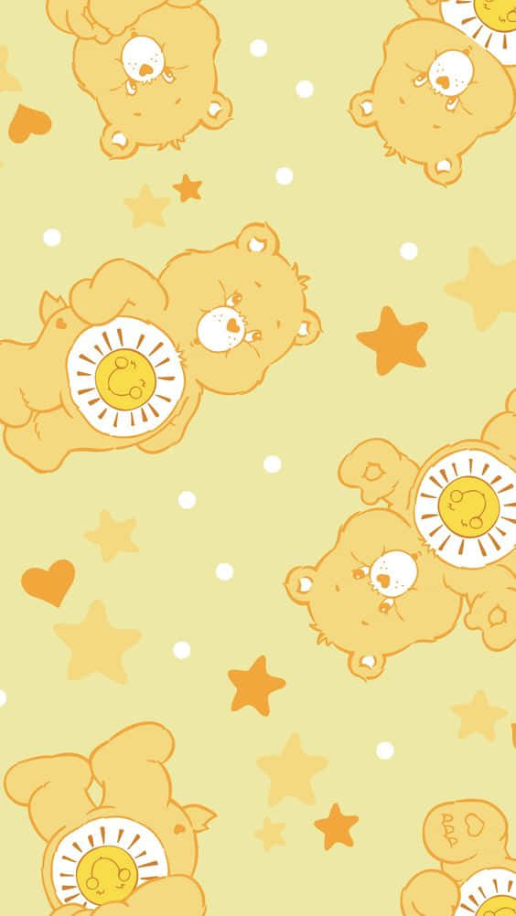 A Pattern Of Teddy Bears With Stars On A Green Background Background