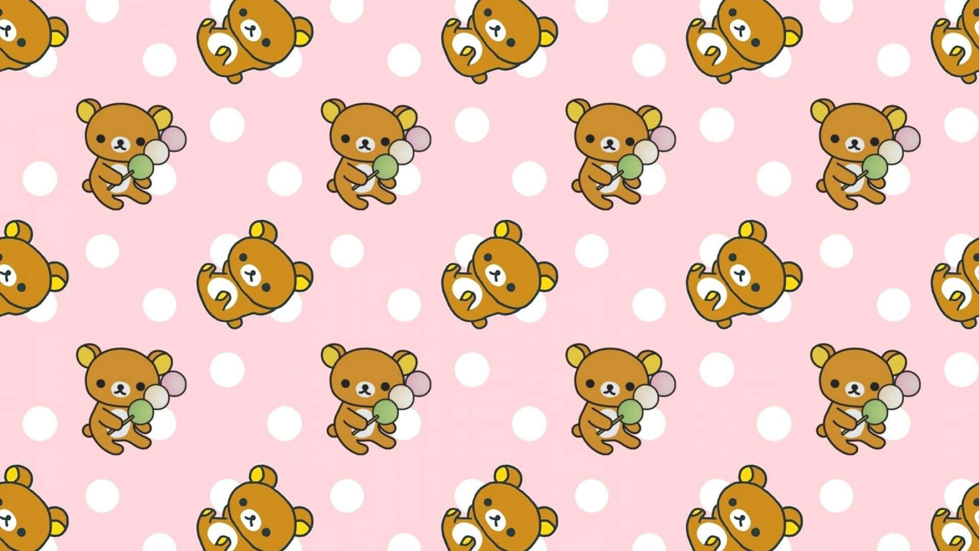 A Pattern With A Bear And A Polka Dot Background