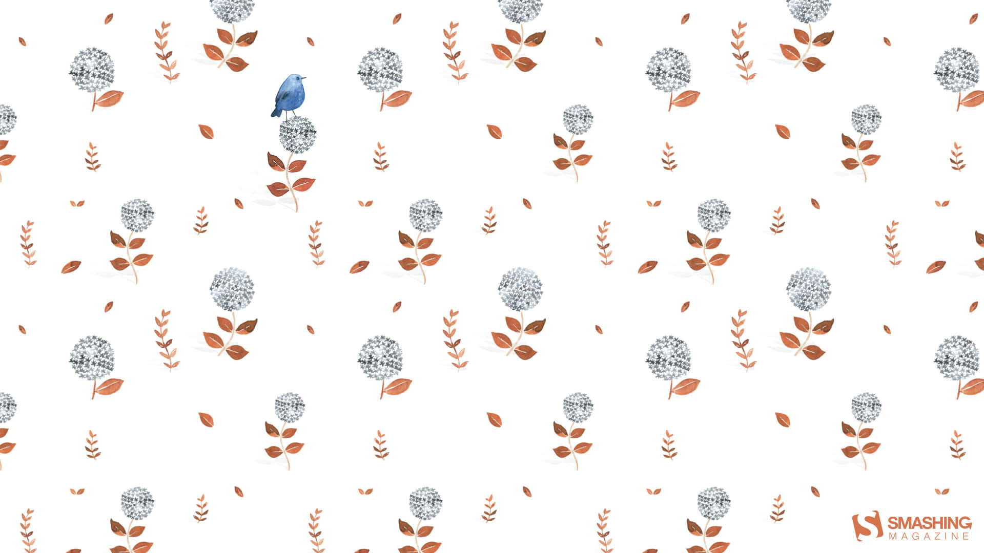 A Pattern With A Blue Bird And Leaves Background