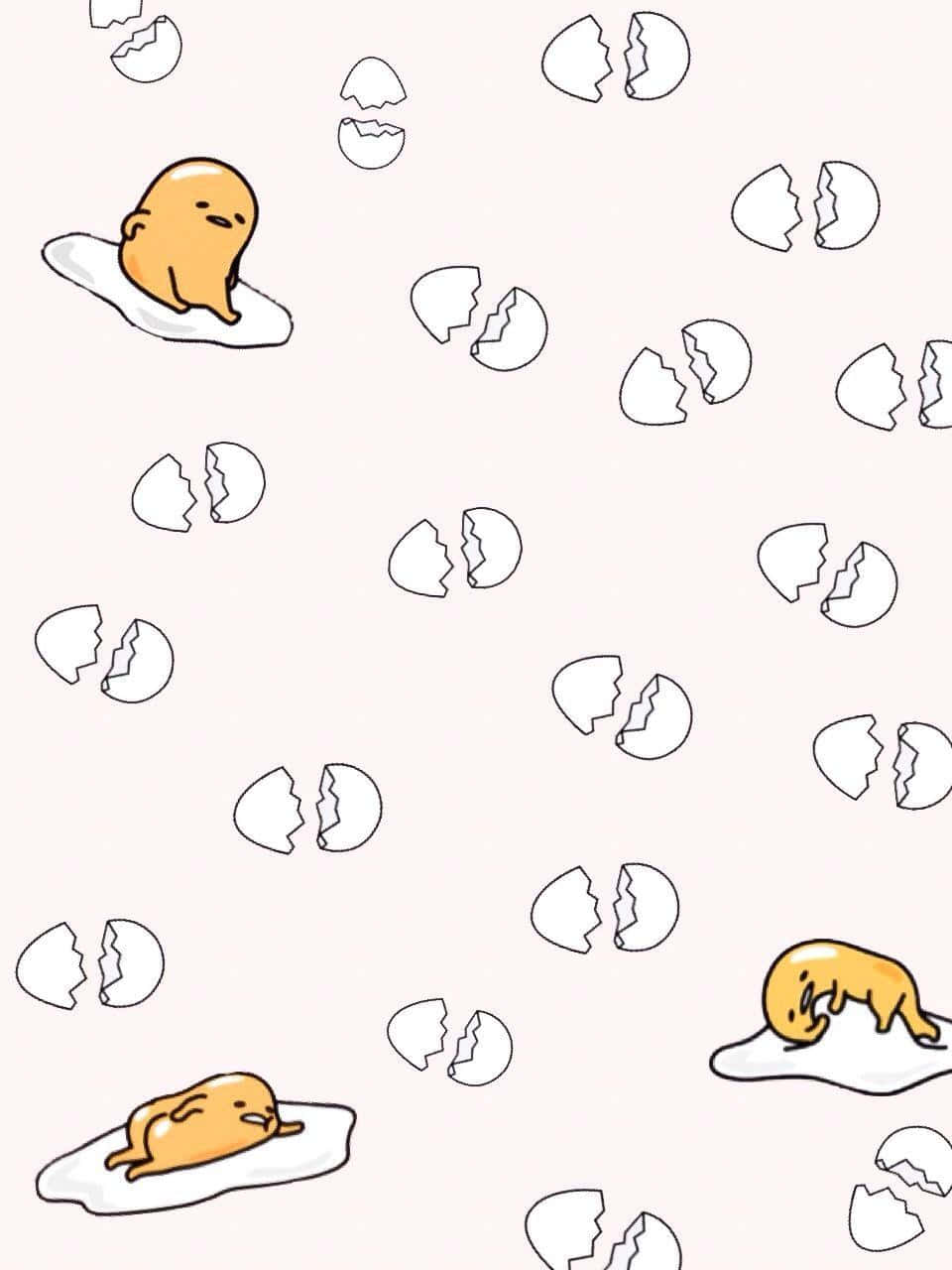 A Pattern With A Cat And An Egg Background