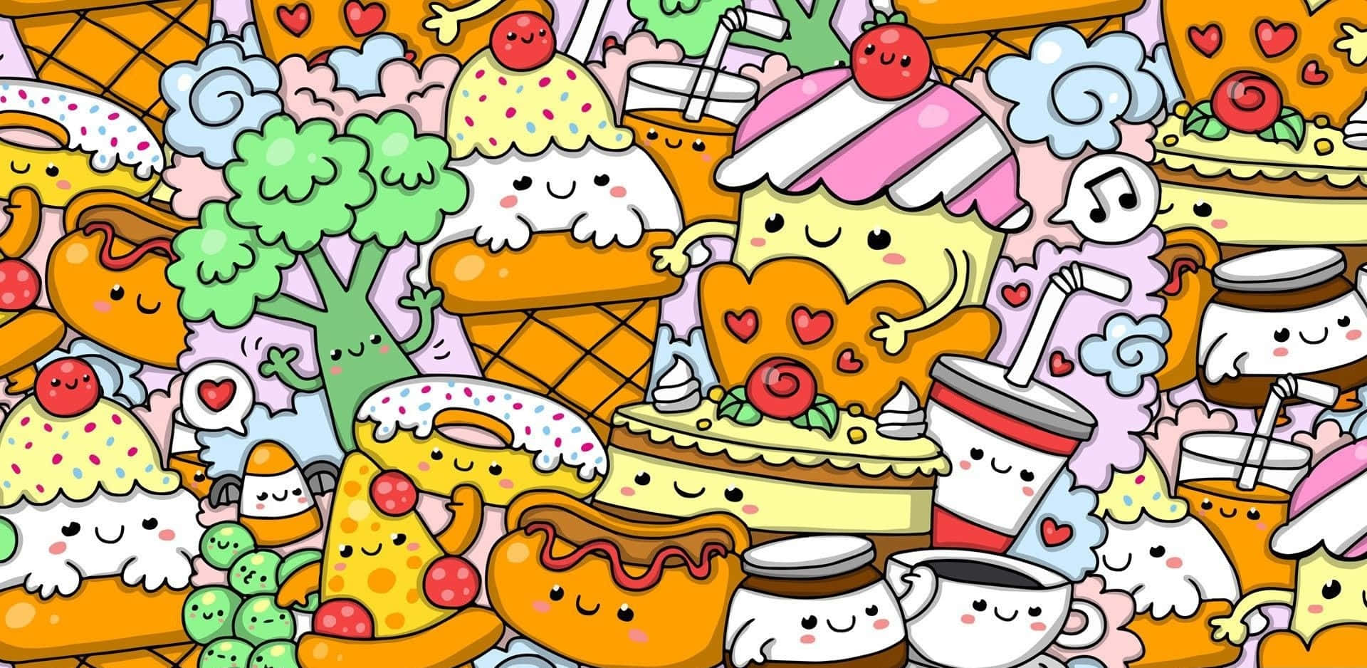 A Pattern With A Lot Of Kawaii Characters Background