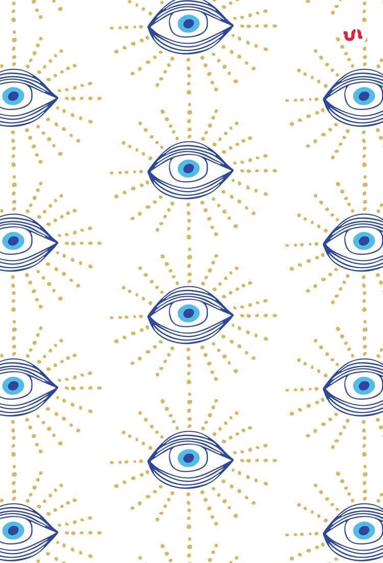 A Pattern With Blue Eyes And Stars Background