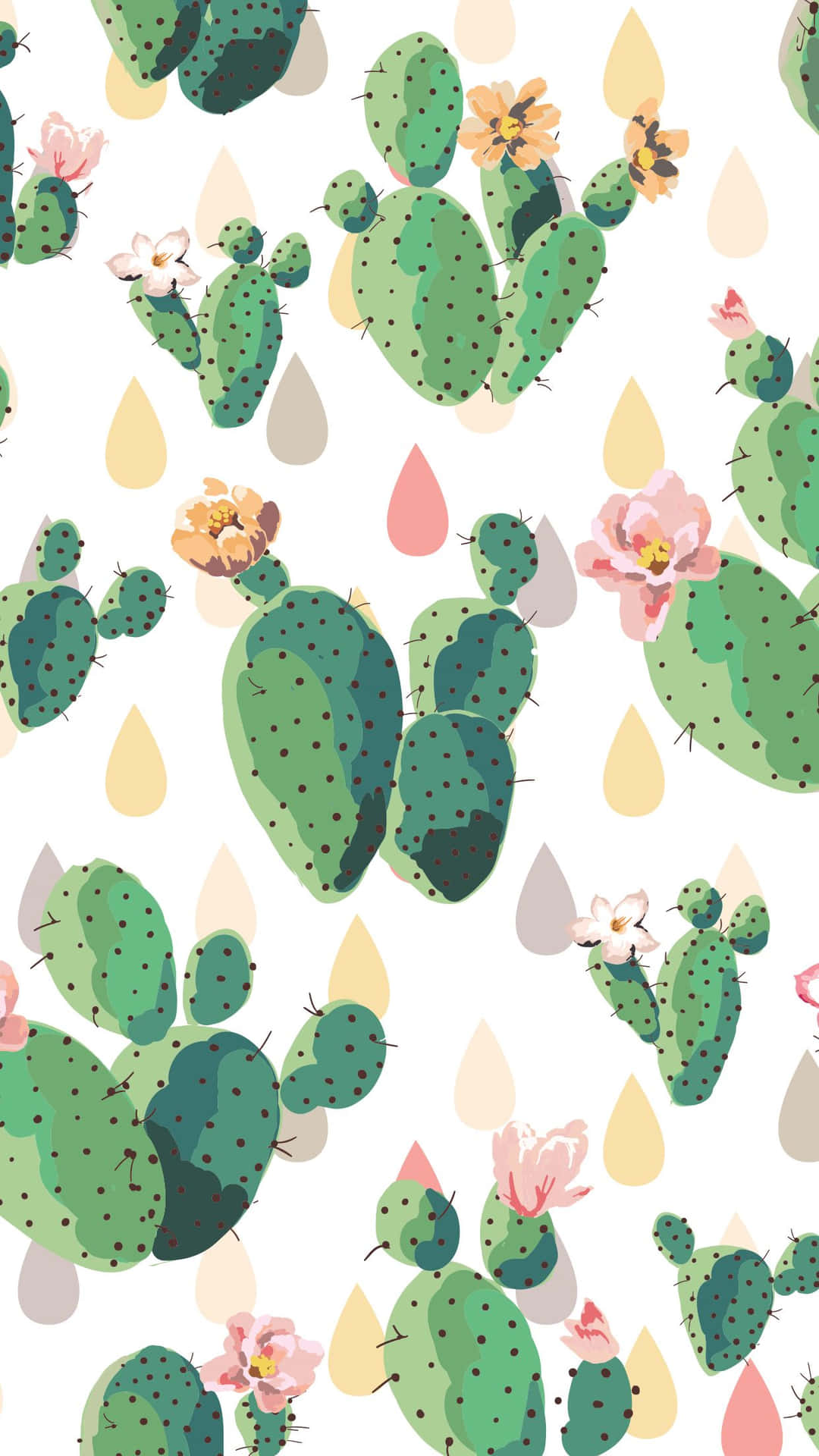A Pattern With Cactus And Flowers Background
