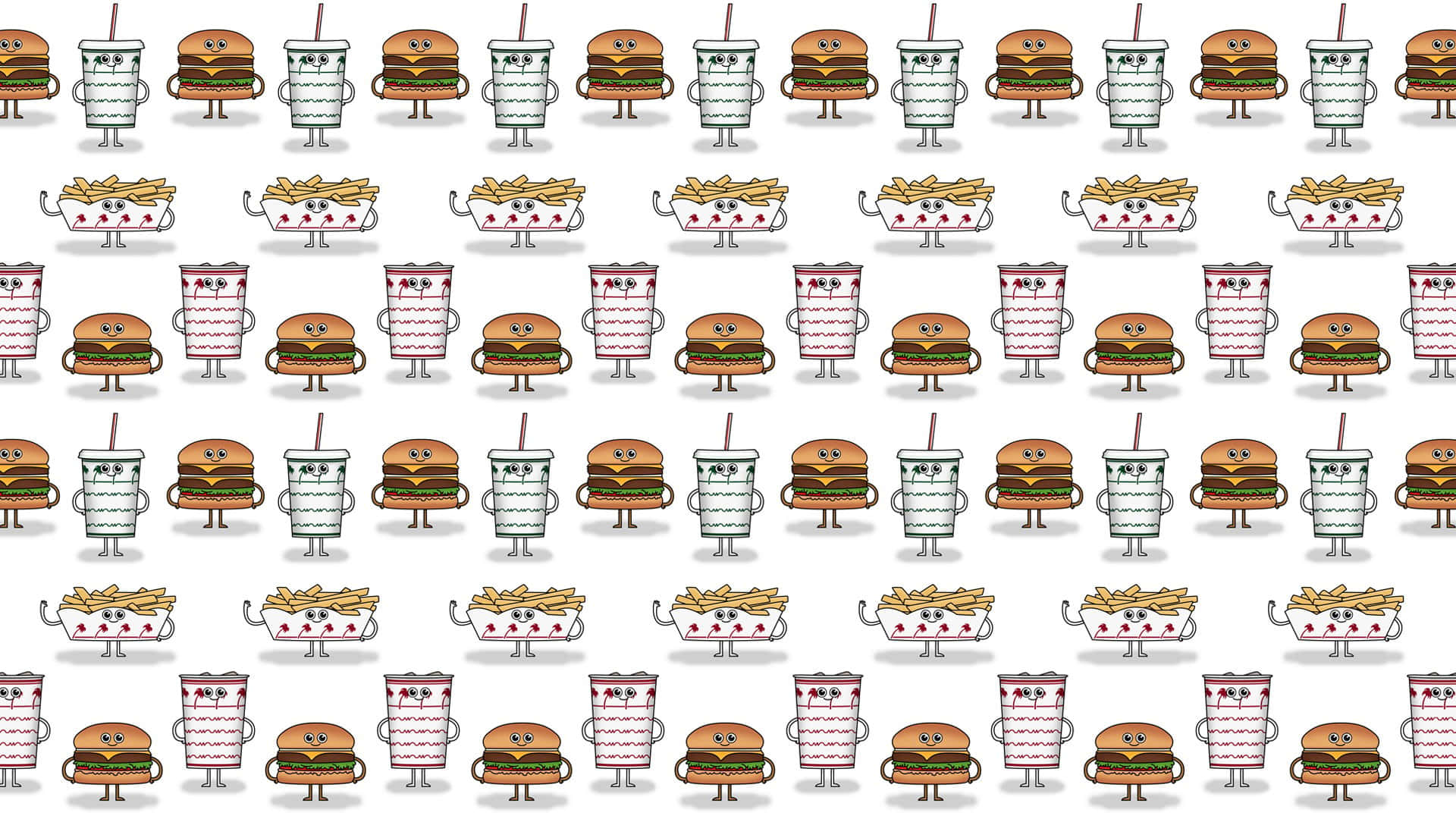 A Pattern With Cartoon Characters And Burgers Background