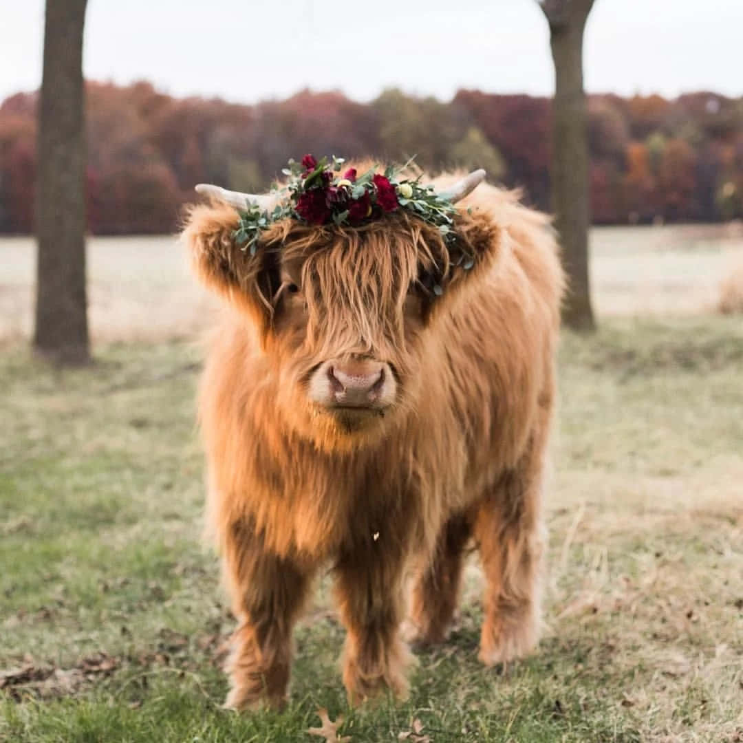A Peaceful Cow Enjoying A Lush Meadow Background