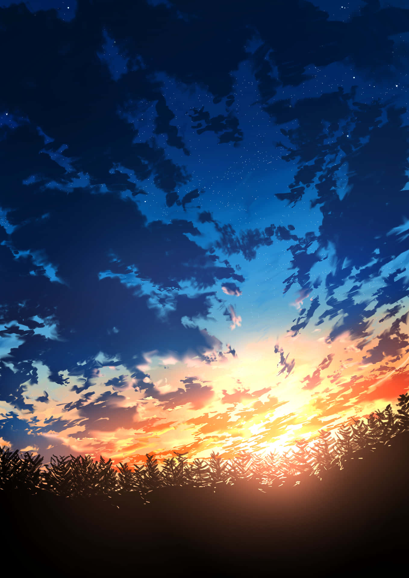 A Peaceful Evening At Anime Sunset Background