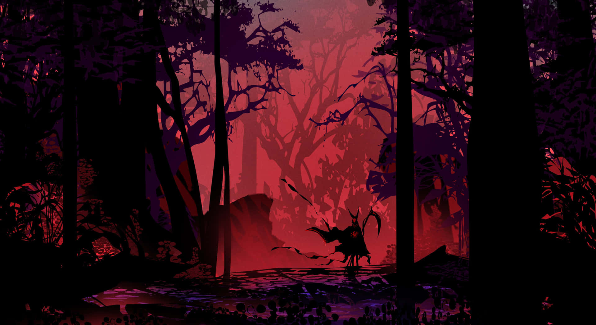 A Peaceful Morning In The Red Forest Background