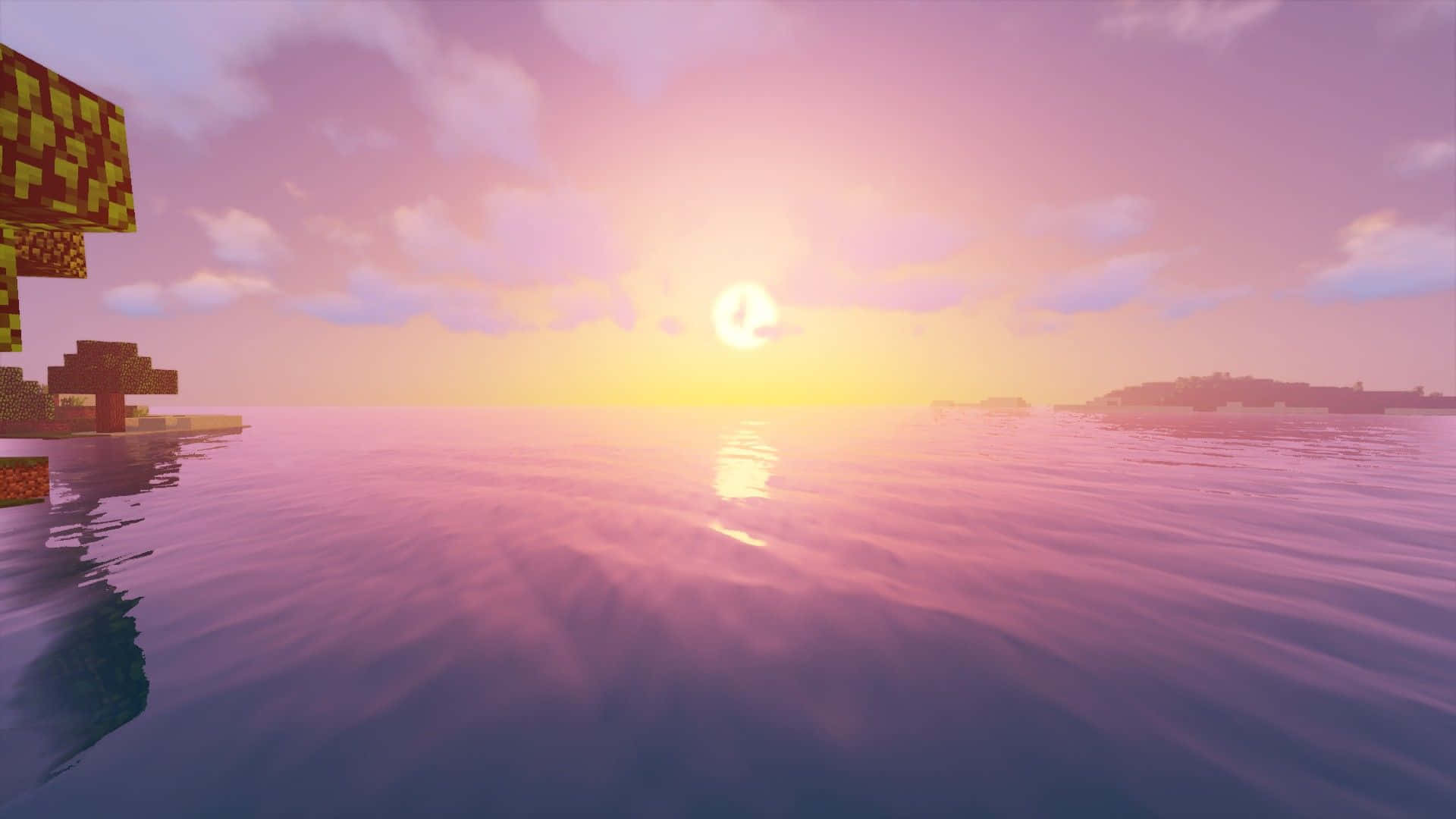 A Peaceful, Vibrant Sunset Moment In The World Of Minecraft