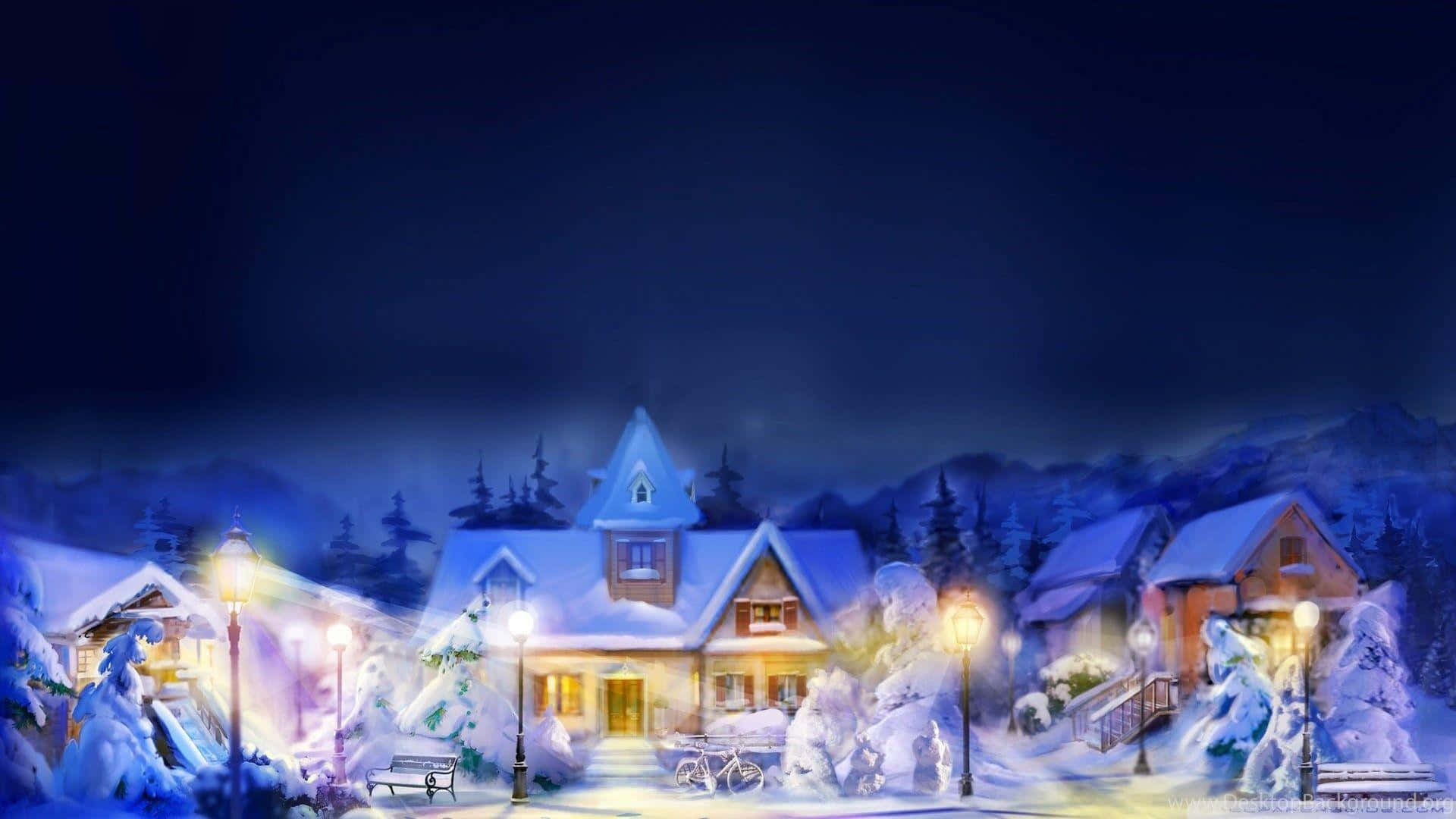 “a Peaceful Winter Scene Of A Beautiful Christmas Village.” Background