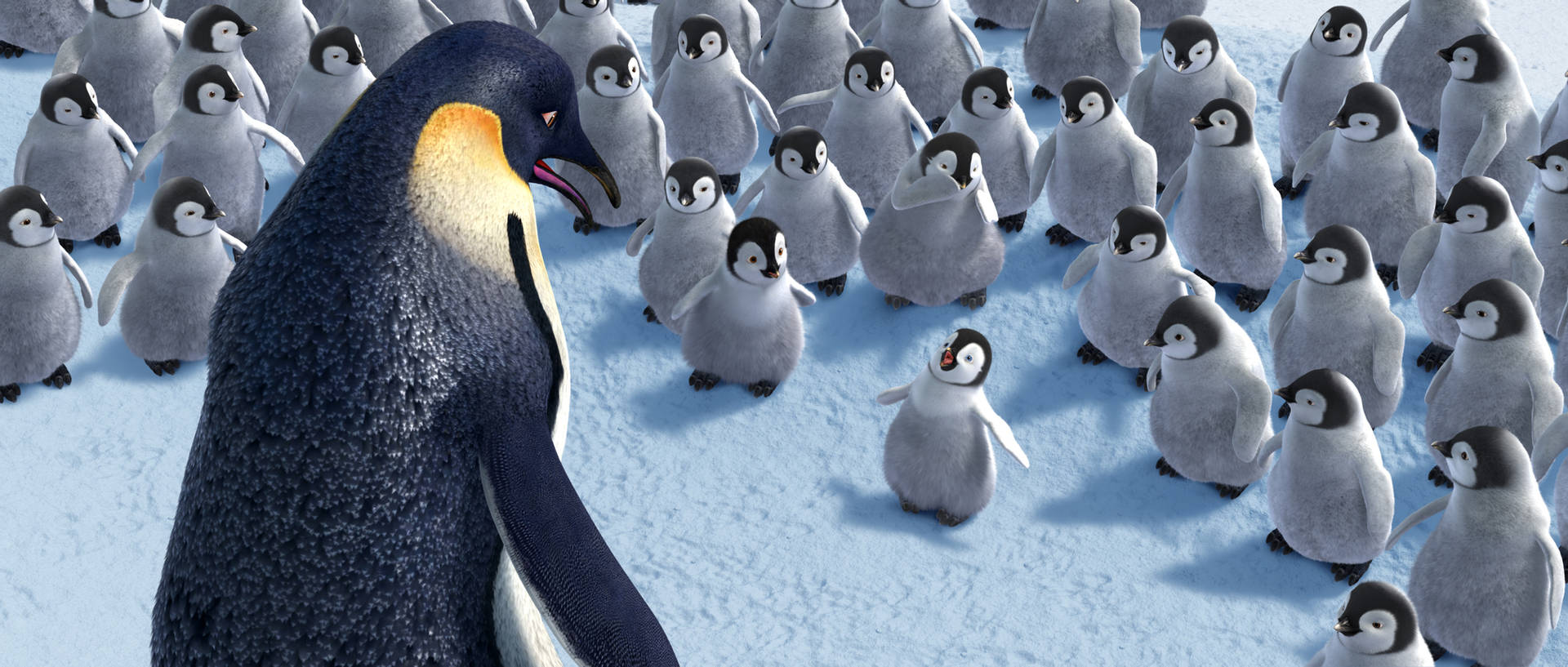 A Penguin Is Standing In Front Of A Group Of Penguins