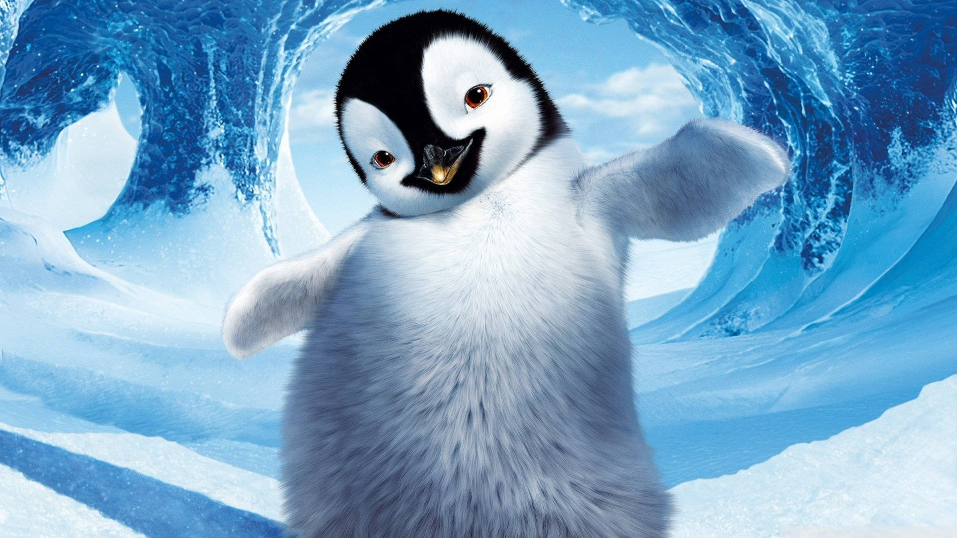 A Penguin Is Standing In Front Of An Ice Cave Background