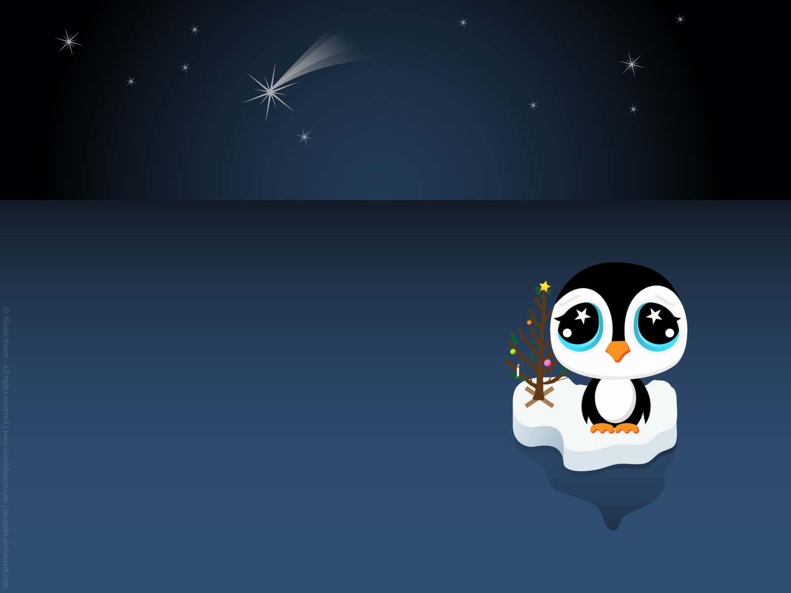 A Penguin Sitting On An Iceberg With Stars In The Sky Background