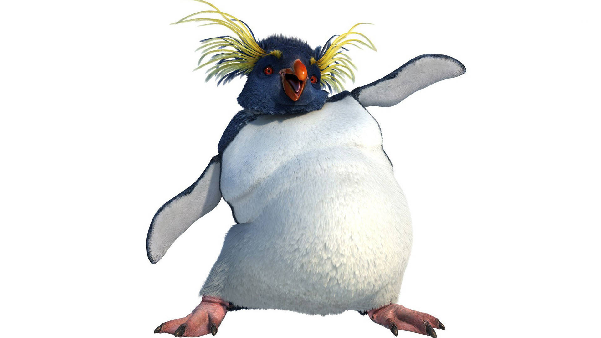 A Penguin With A Yellow Hair And Blue Eyes Background