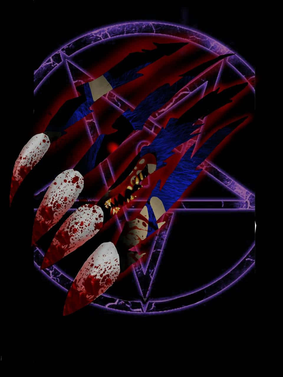 A Pentagram With A Bloody Hand And Claws Background