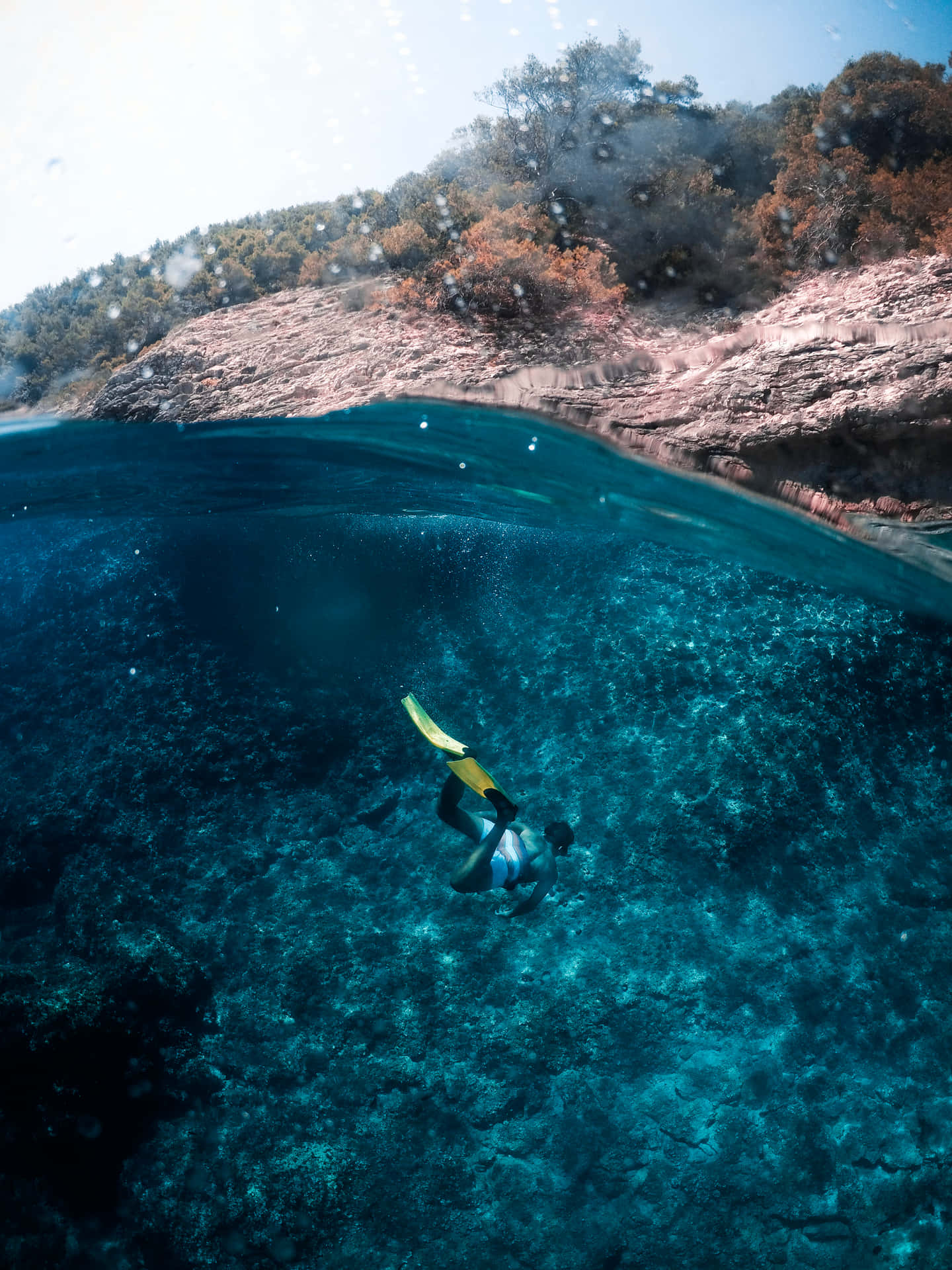 A Person Is Snorkling In The Water Background