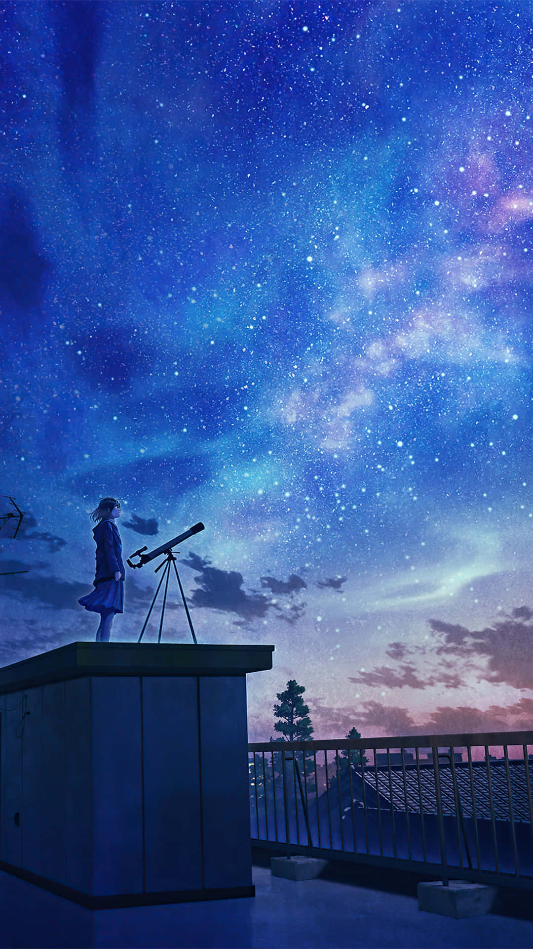 A Person Is Standing On A Roof Looking At The Stars Background