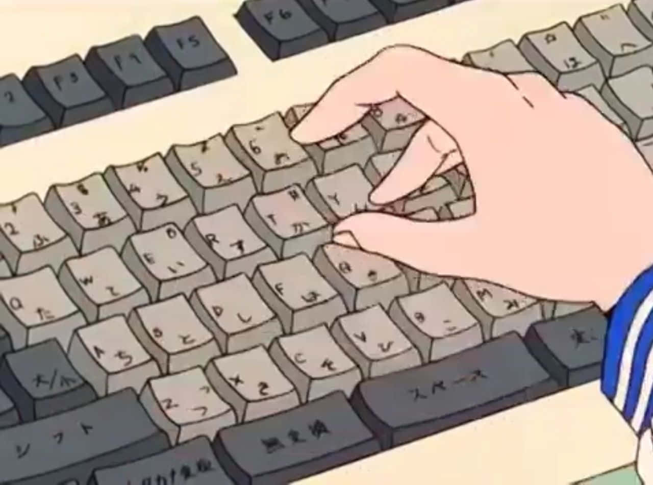 A Person's Hand Is Typing On A Keyboard Background