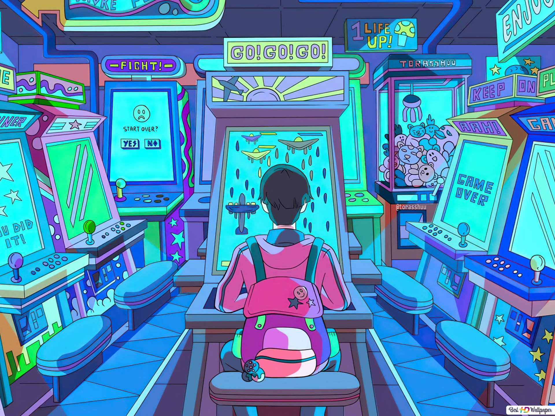 A Person Sitting In Front Of A Game Machine Background