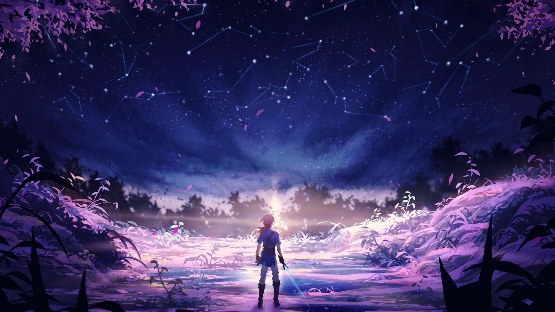 A Person Standing In The Forest With Stars In The Sky