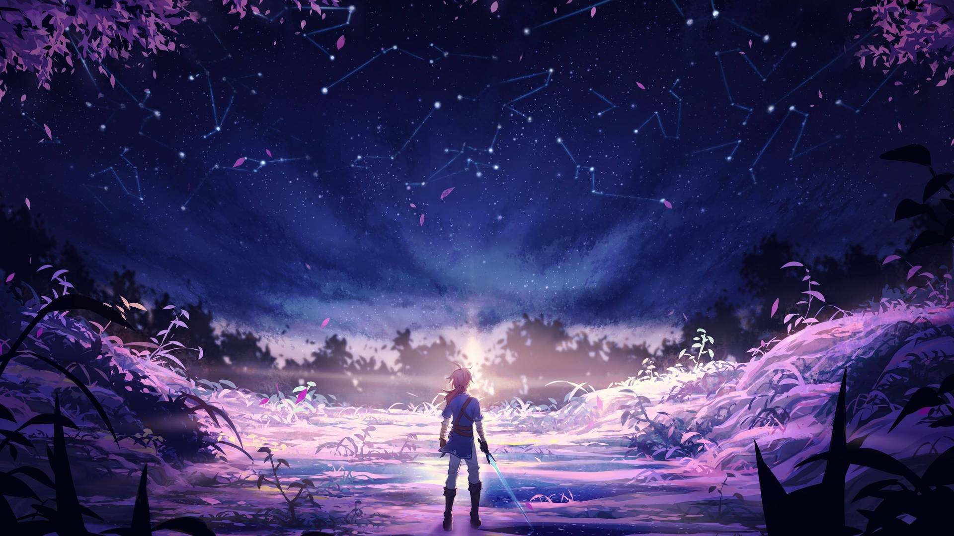 A Person Standing In The Forest With Stars In The Sky Background