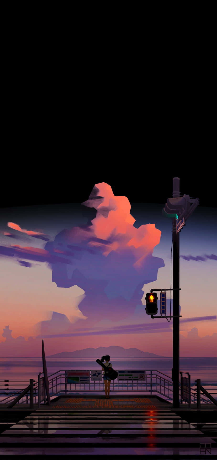 A Person Standing On A Pier At Sunset Background