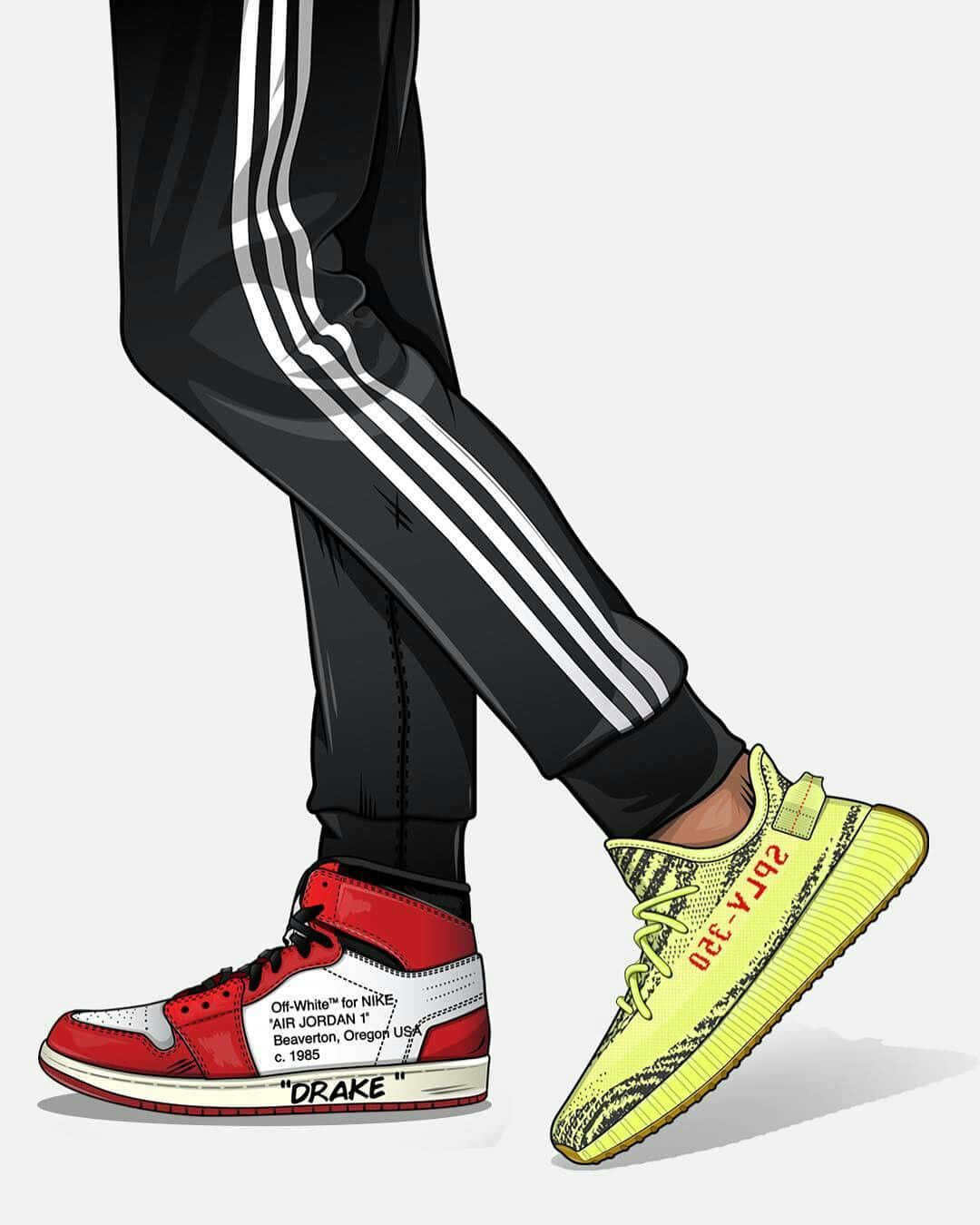 A Person Wearing Sneakers With A Red And Yellow Yeezy Background