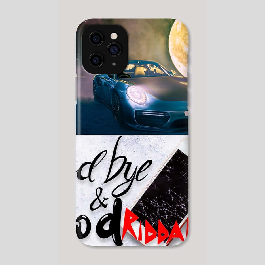 A Phone Case With A Car And The Words'do Bye & Good Karma' Background