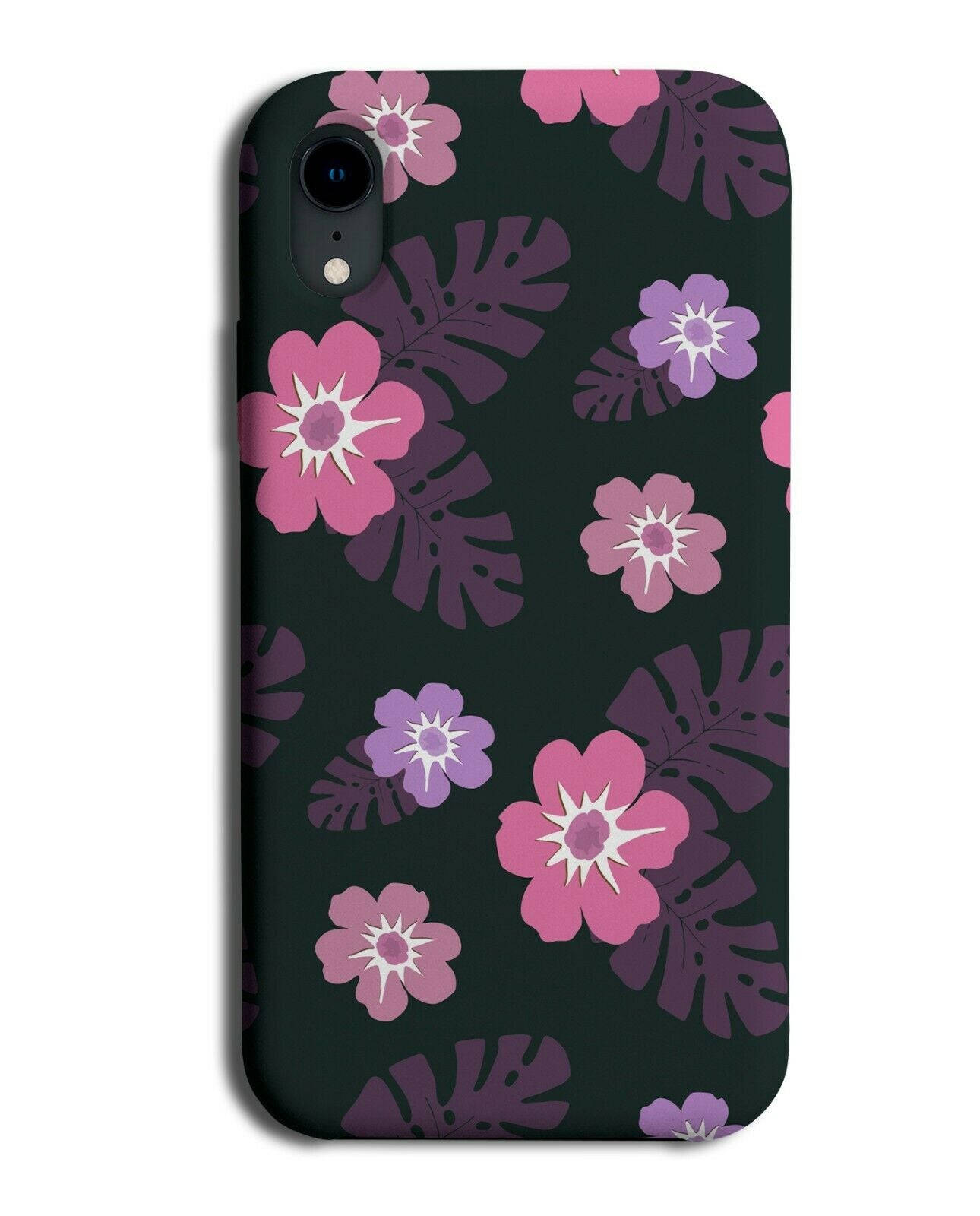 A Phone Case With Purple Flowers On Black