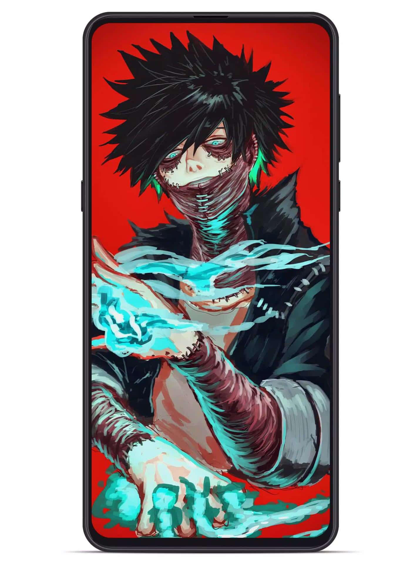 A Phone With An Anime Character On It Background