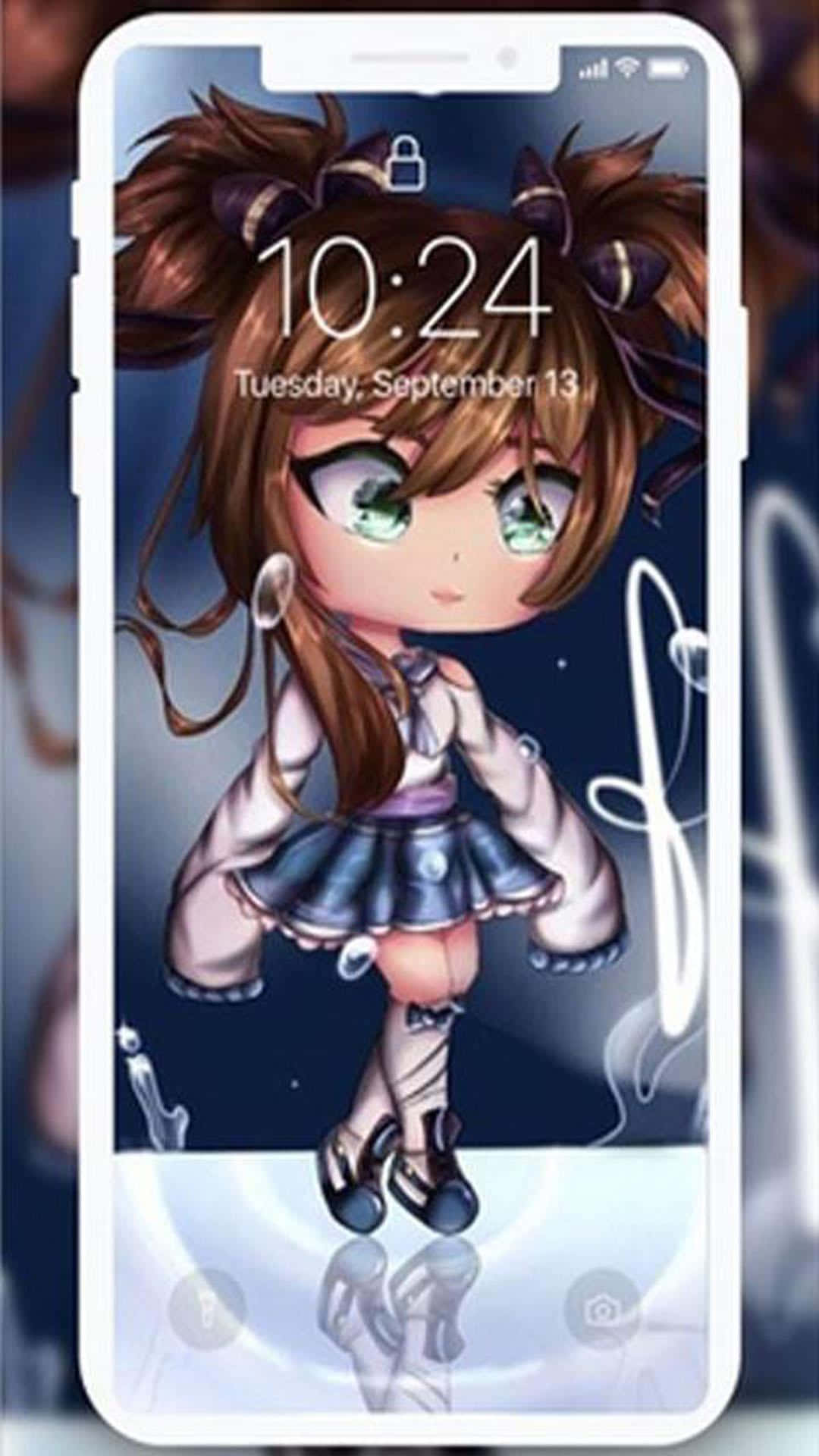 A Phone With An Anime Girl On It Background
