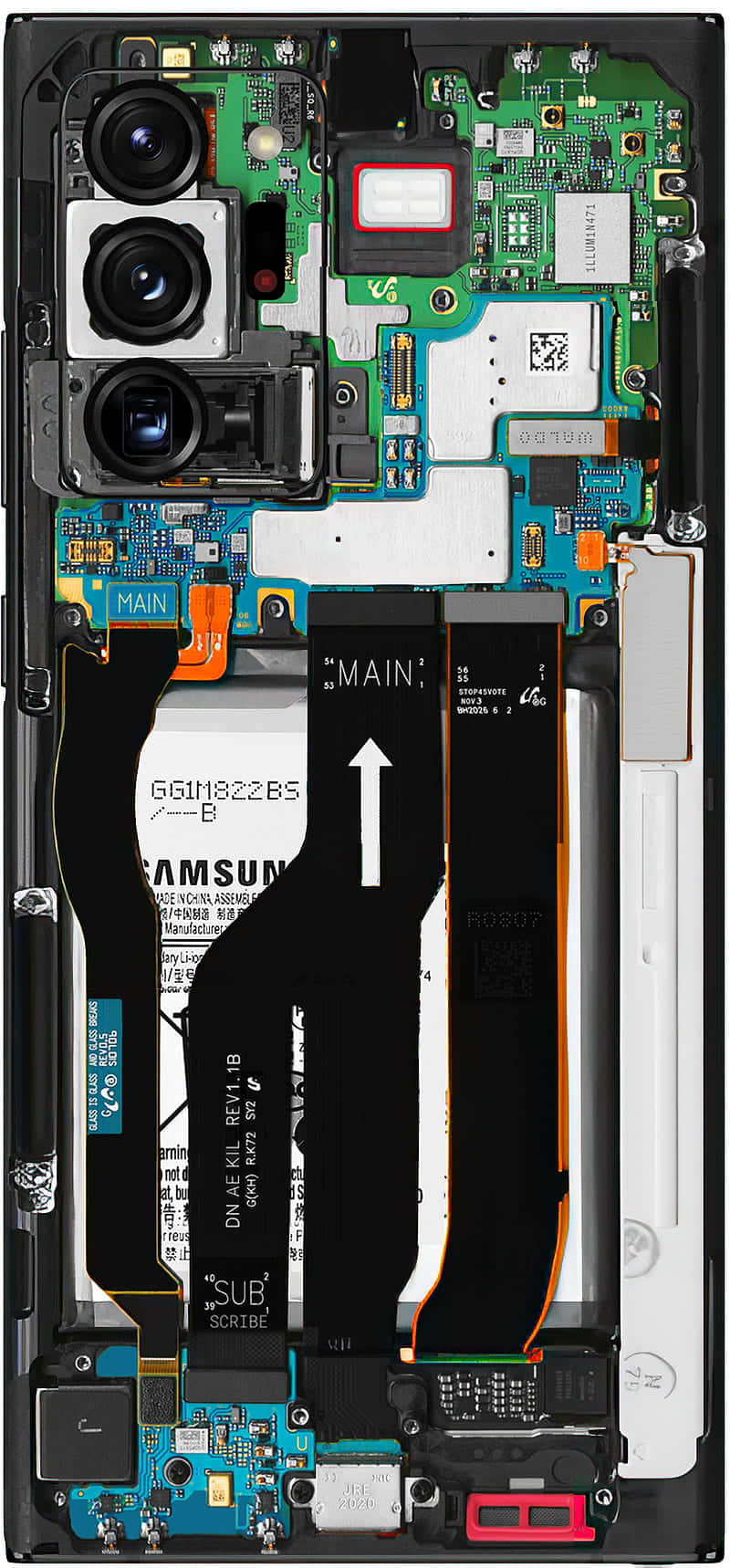 A Phone With Its Internal Parts Exposed. Background