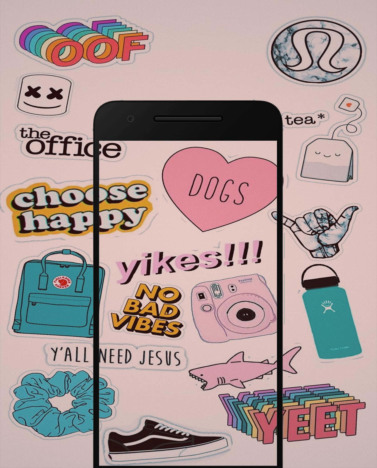 A Phone With Stickers On It Background