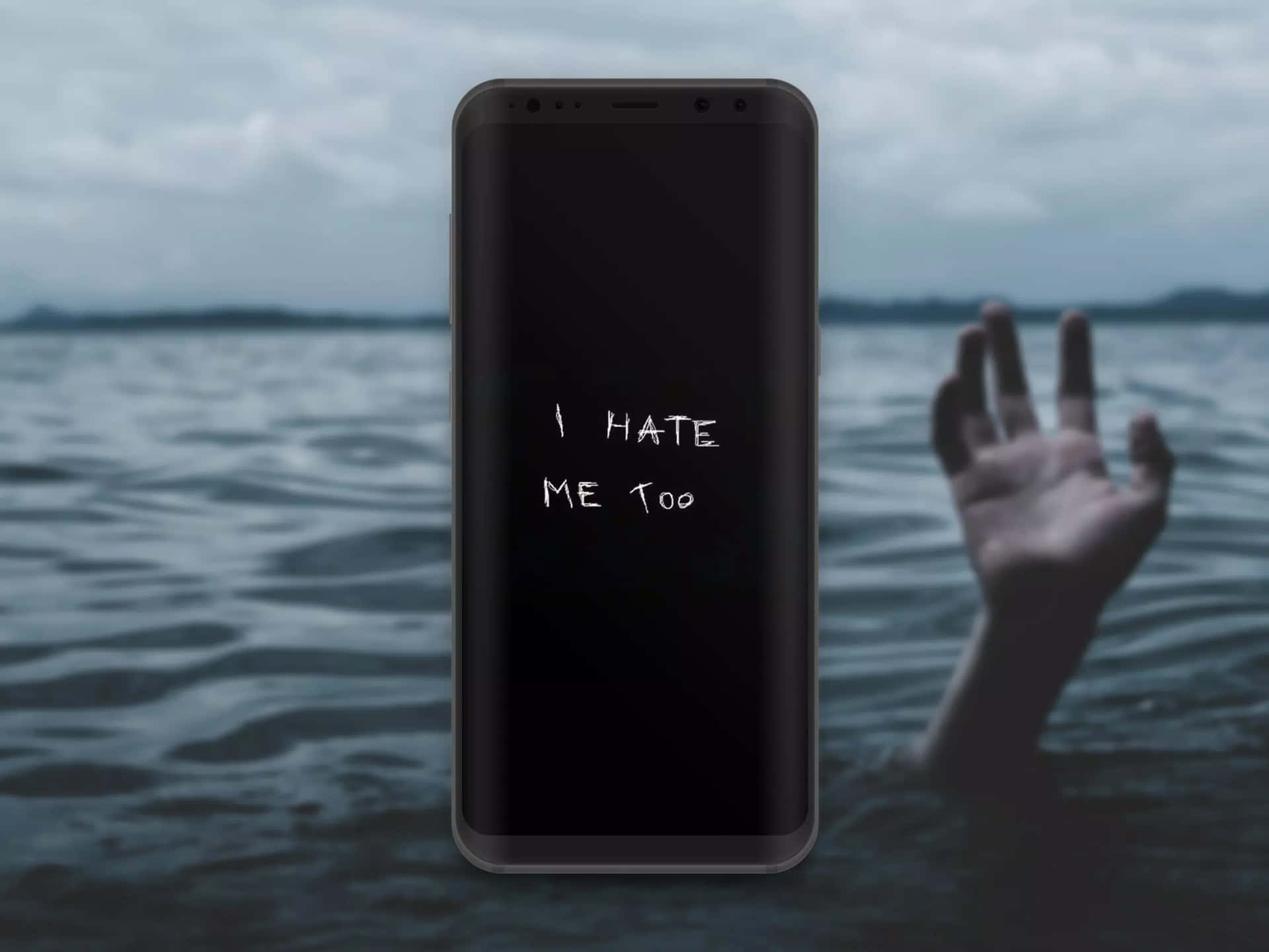 A Phone With The Words I Hate Me To Me On It Background