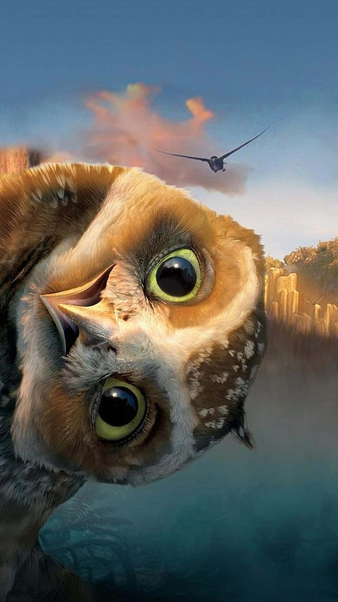 A Picture Of An Owl With A Plane In The Background Background