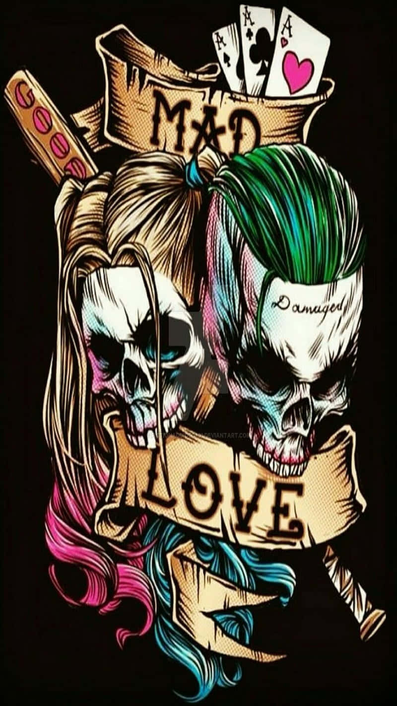 A Picture Of Love Between Joker And Harley Quinn Background