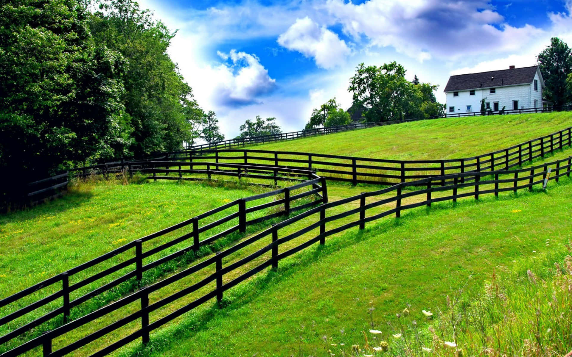 A Picturesque View Of A Ranch Located In The Countryside. Background