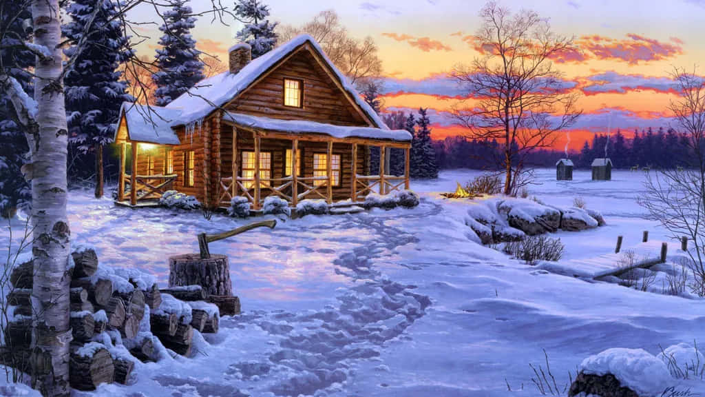 A Picturesque Winter Landscape Draped In Glittering White Snow Background
